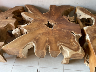 Natural teak root coffee table featuring an organic live-edge surface.