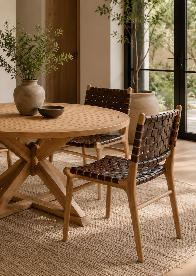 Thumbnail: Raya Teak Dining Chairs paired with a solid teak dining table in a modern dining room.
