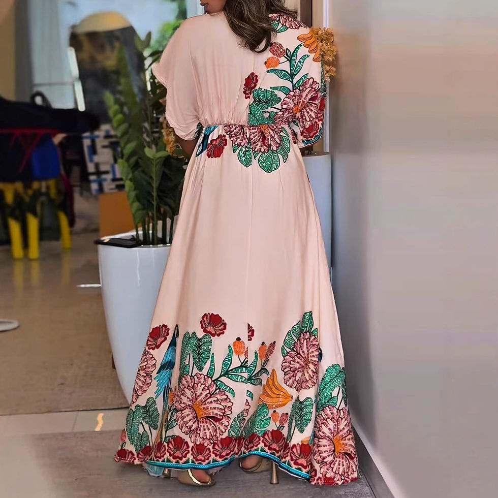 Thumbnail: Tropical Print Long Dress Women’s Summer Loose Fit, One-Size Fashion Style
