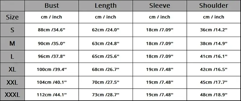 Thumbnail: Size chart with length and sleeve measurements