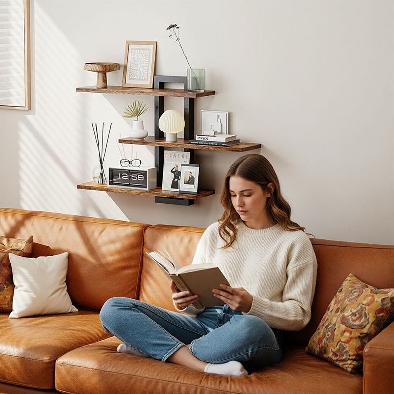 Thumbnail: Rustic Wood & Metal Floating Shelves - 