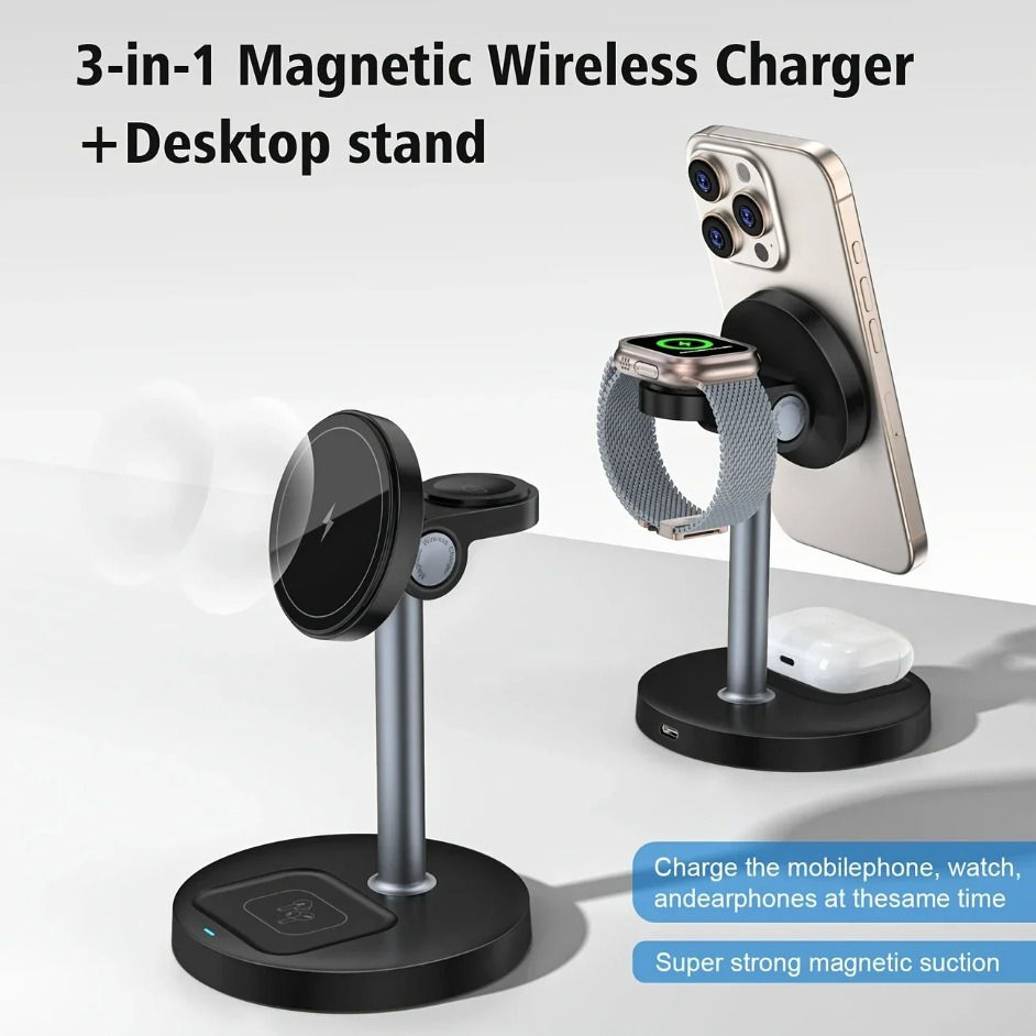 Thumbnail: Magnetic 3‑in‑1 Wireless Charging Station for iPhone, Apple Watch & AirPods 