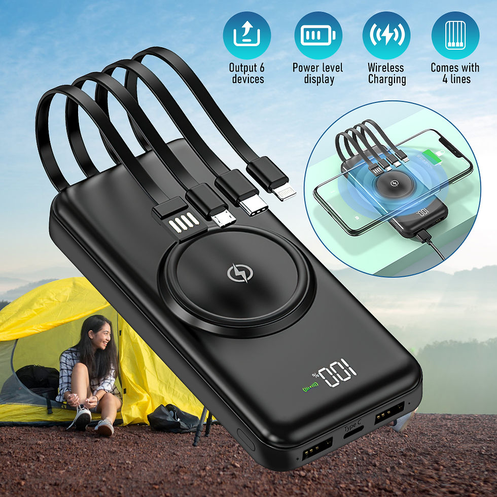 Thumbnail: Magnetic 20000mAh Power Bank with 15W Wireless Charging and Built‑In Cables