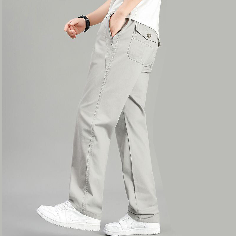 Thumbnail: Men’s Cargo Pants – Casual Loose Straight Cotton Zip Trousers (U.S. Sizes)