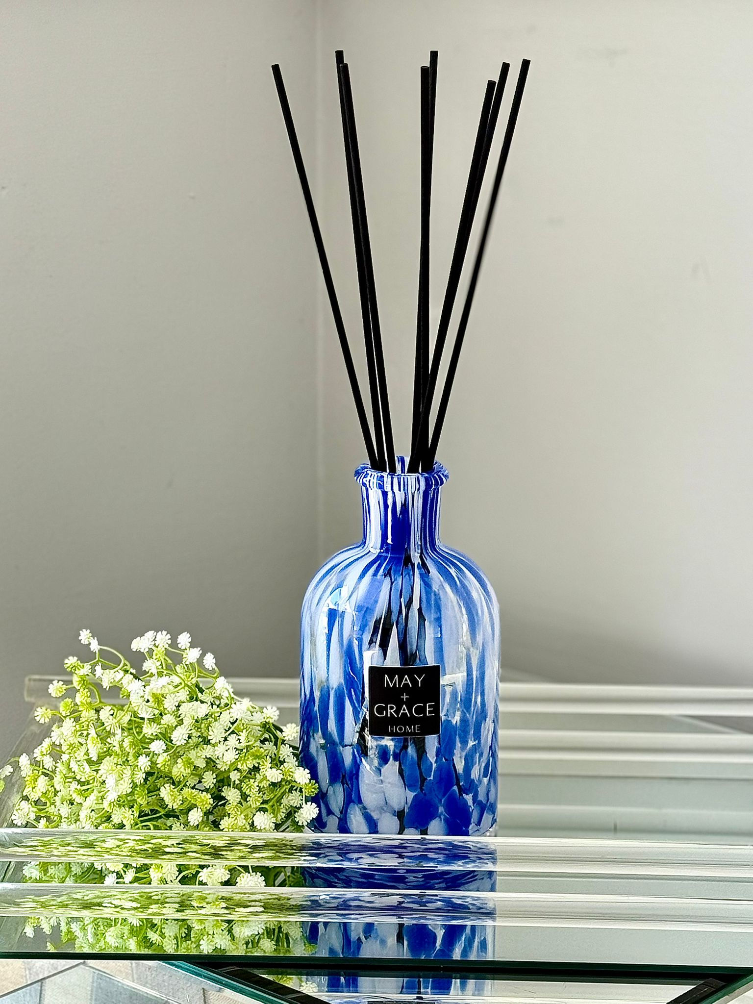 Extra Large 'Mykonos' Print Glass Diffuser and Extra Long Luxury F
