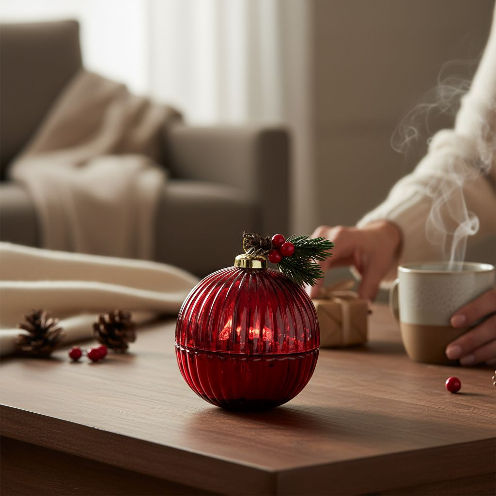 Large Glass Red Christmas Bauble Vegan CocoSoy Candle