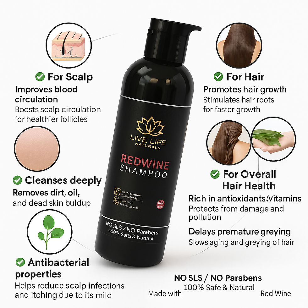 Experience nature’s touch with our Natural Red Wine Shampoo, exclusively from Live life Naturals. Our premium formula combine