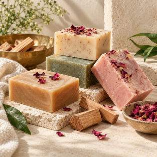 Handmade soap bars with botanical ingredients