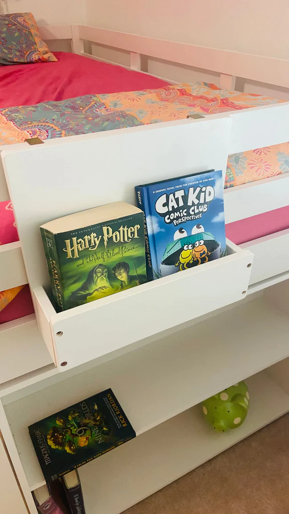 Kids bed on sale with bookshelf