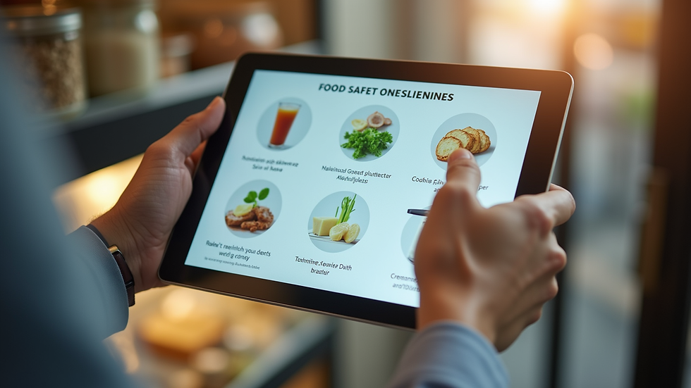 Close-up view of a digital tablet showing food safety guidelines