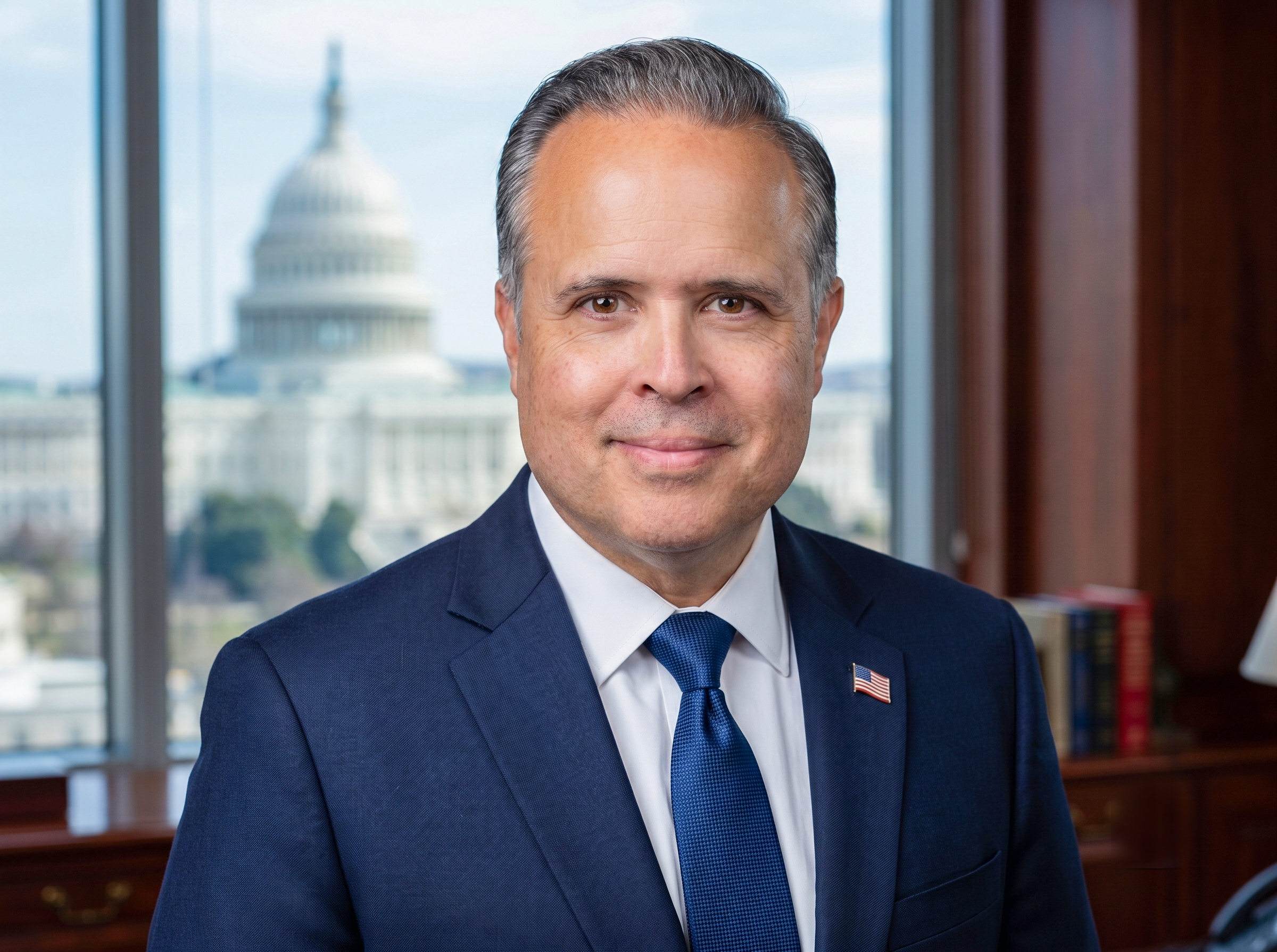 Rick Pina, COO and Chief Revenue Officer of Inspired Solutions, in a navy suit with the United States Capitol in the background