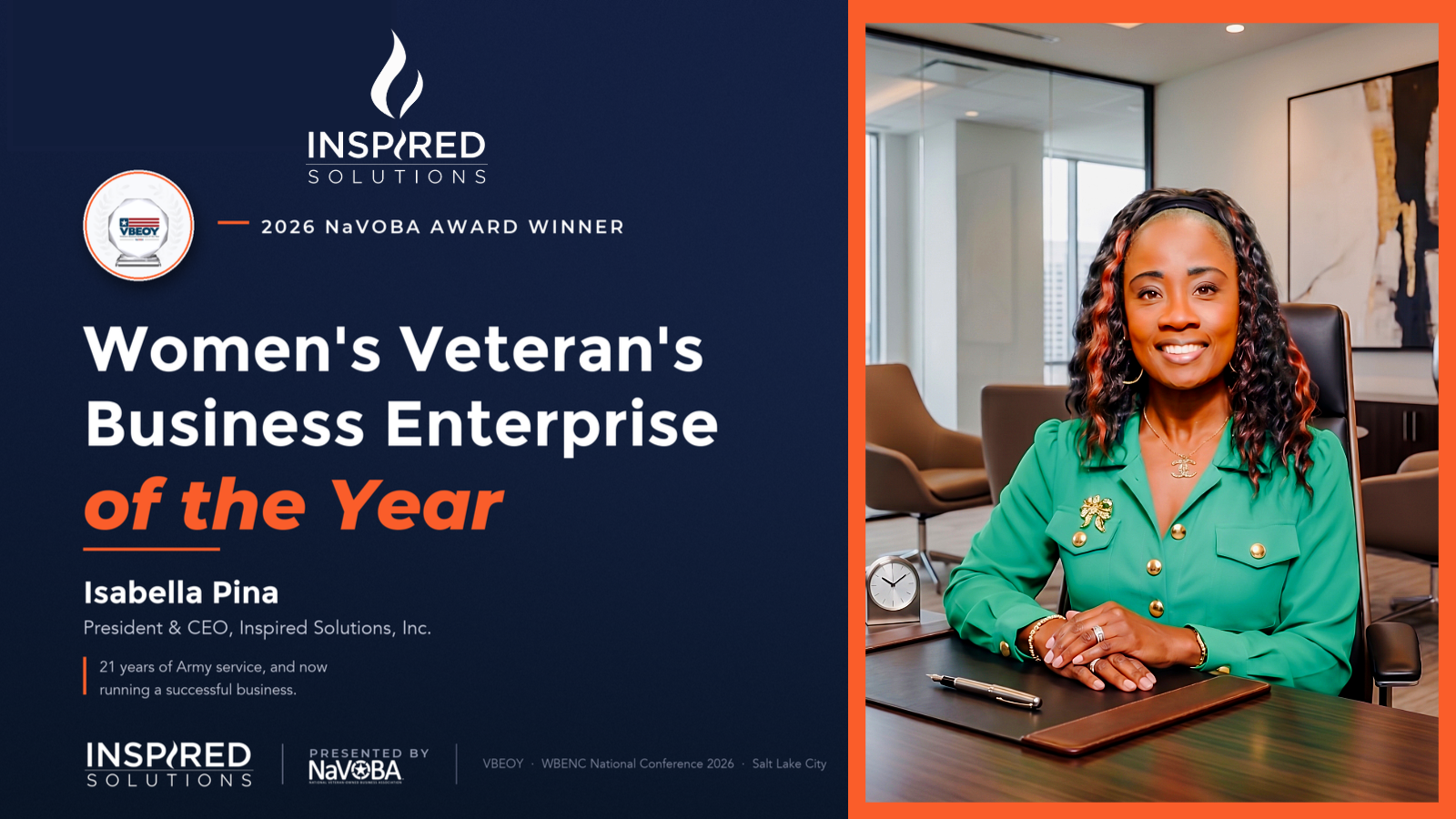 Inspired Solutions named NaVOBA's 2026 Women's Veteran's Business Enterprise of the Year