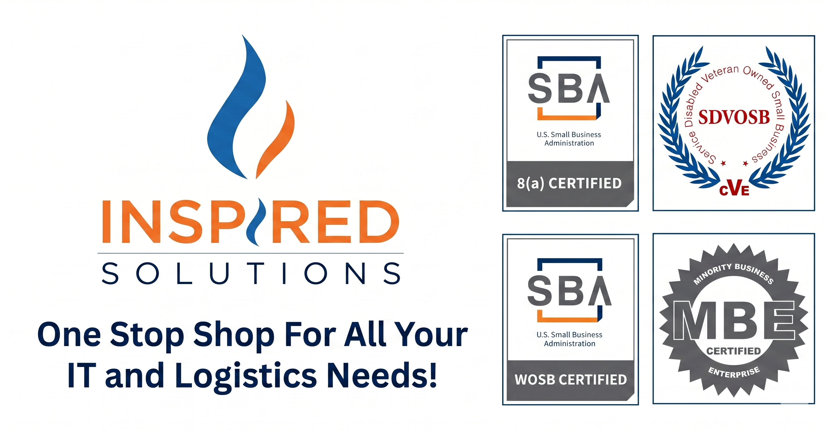 Inspired Solutions branding with SBA 8(a), SDVOSB, WOSB, and MBE certification seals.