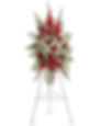 funeral standing spray with red and white flowers