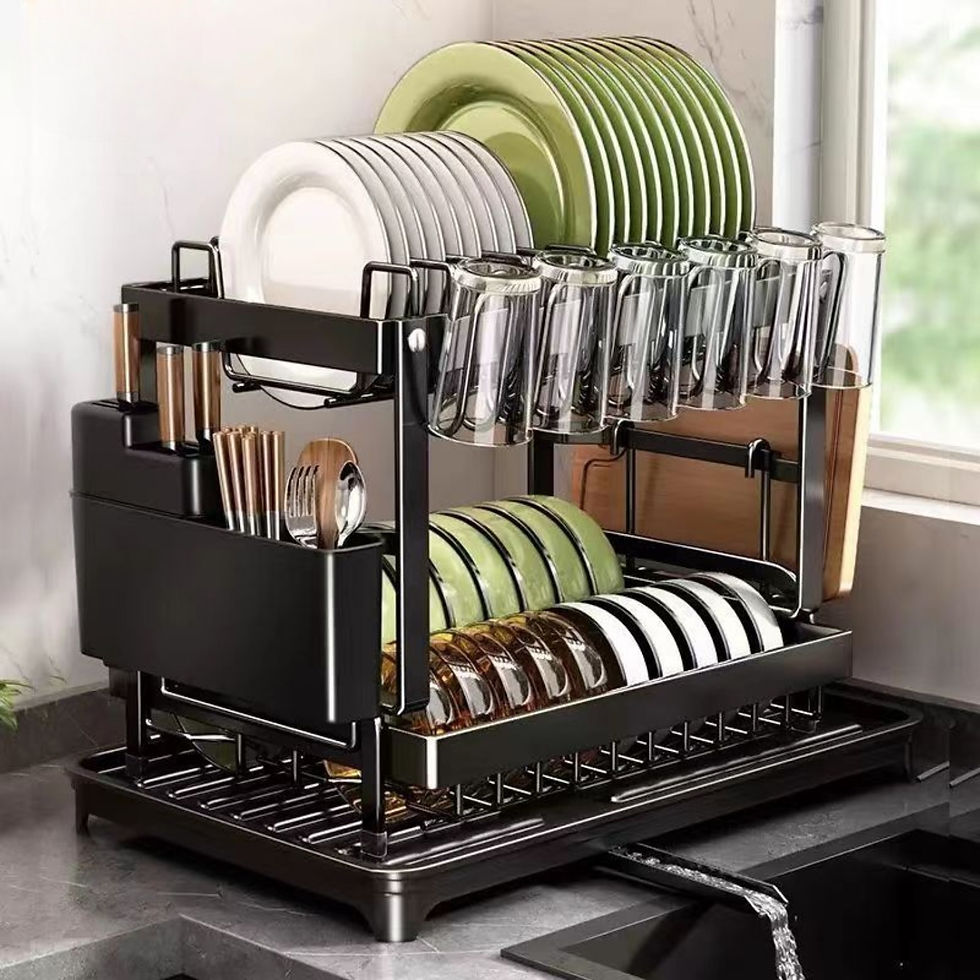 Escurreplatos de acero inoxidable de 2 pisos con escurridor y escurreplatos