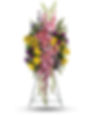 funeral standing spray with pink yellow and purple flowers