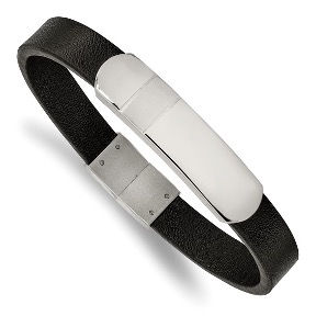 CHISEL STAINLESS STEEL BLACK LEATHER ID BRACELET