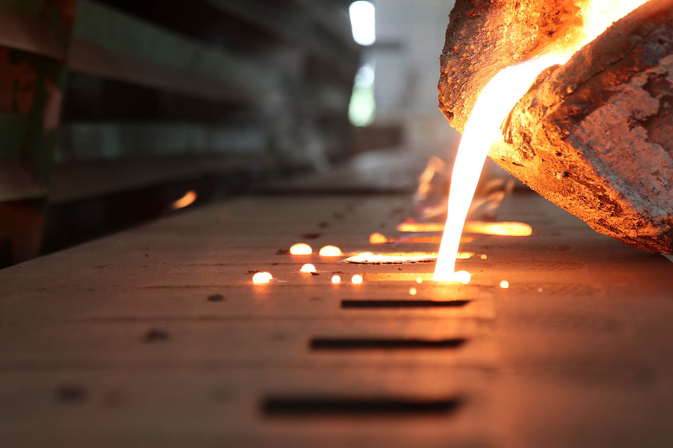 Light from high temperature Iron molten metal pouring in green sand mold ;Foundry process