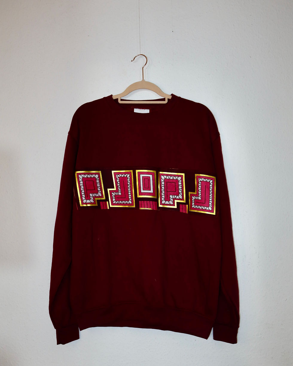 Thumbnail: Customised african wax print block design sweat shirt - Burgundy