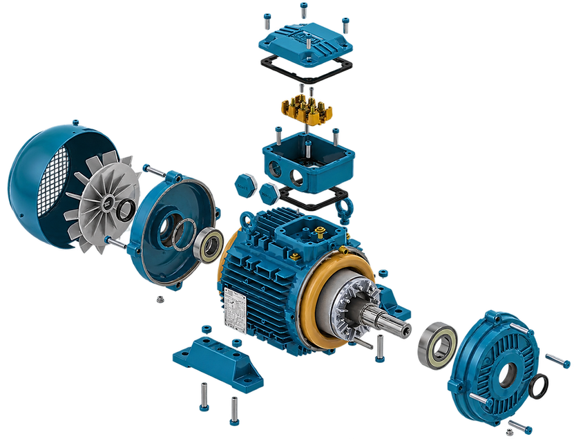 Explodierte Ansicht eines Elektromotors.png