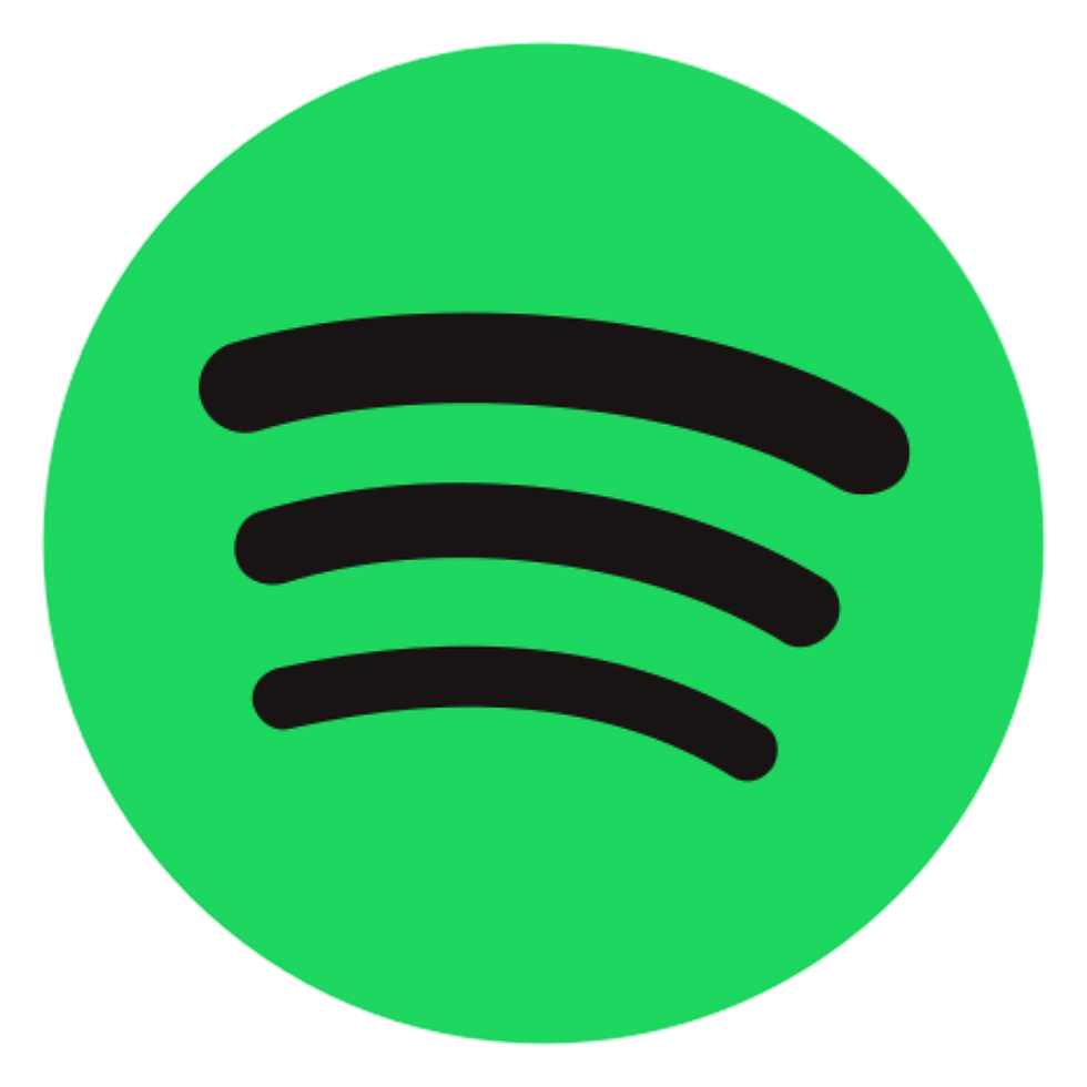 Spotify logo with black curved sound waves on green circle.