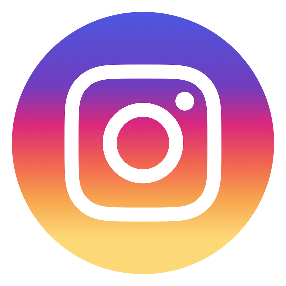 Instagram logo with white camera outline on a purple, pink, and orange gradient circle.