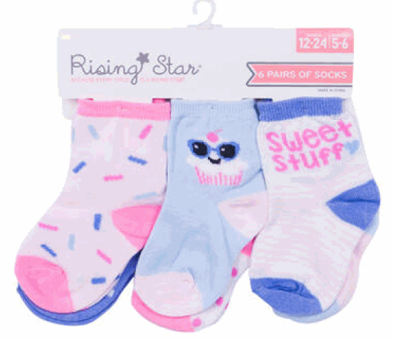 52141 Girls Size 0-24M 6 Pack Baby Sock