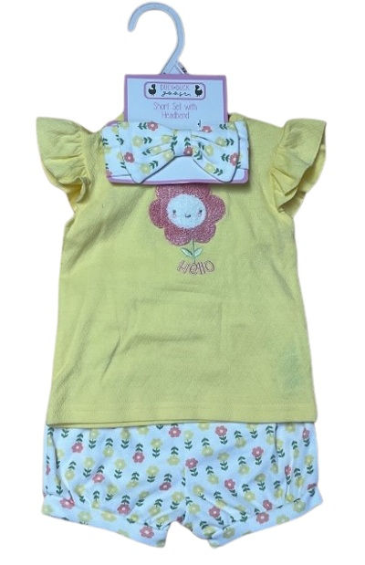 D85512 Girls 12-24m Short Set with Head Band