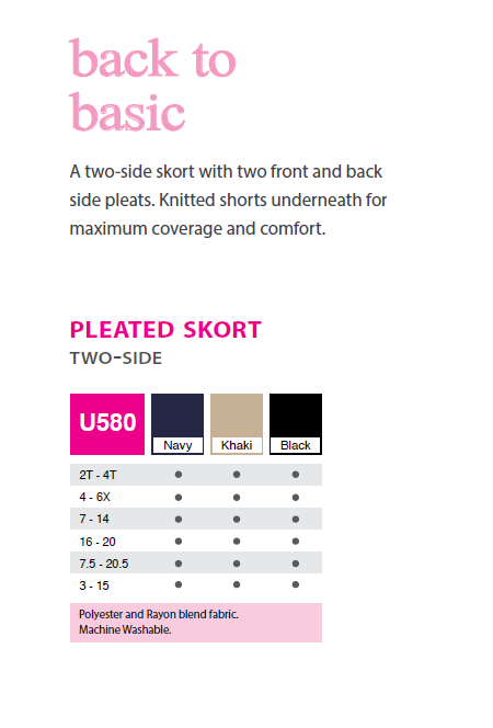 Thumbnail: U580 Girls 4-20 & Juniors 3-15 Two Side Pleated Skort