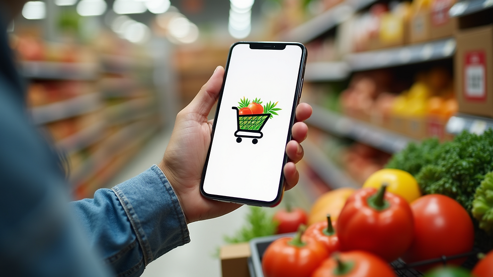 Close-up view of a smartphone displaying an online grocery shopping app