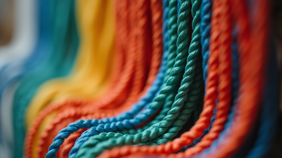 Close-up view of colourful telephone threads arranged neatly