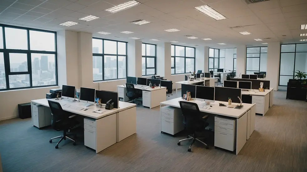 High angle view of a brightly lit office space