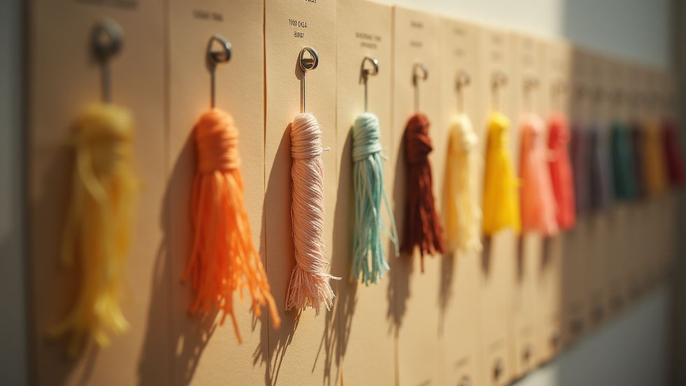 Close-up view of a telephone shade card showing various thread colors