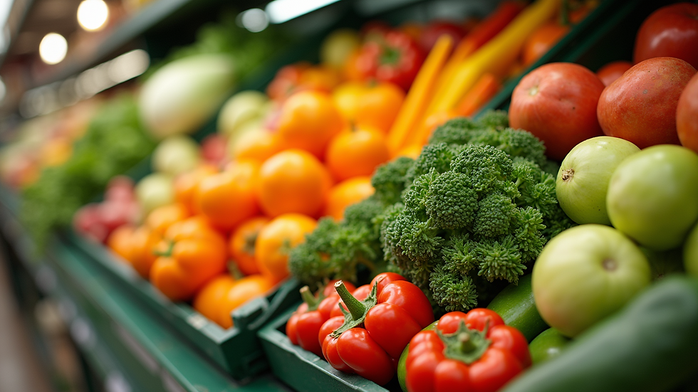 Close-up view of fresh organic vegetables in a grocery store display