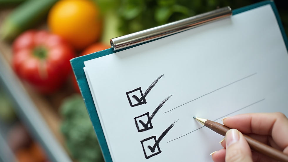 Close-up view of a grocery list with items checked off