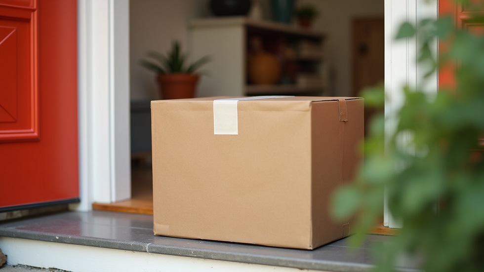 Close-up view of a delivery box at a doorstep