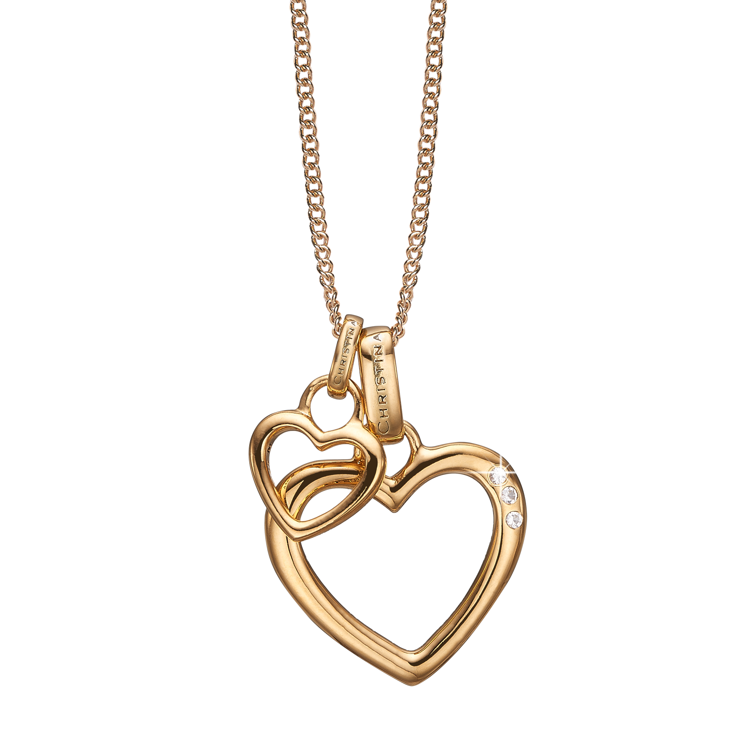 Open Mother Hearts Pendant & Necklace with 3 Genuine Topaz - 18K Gold Plated