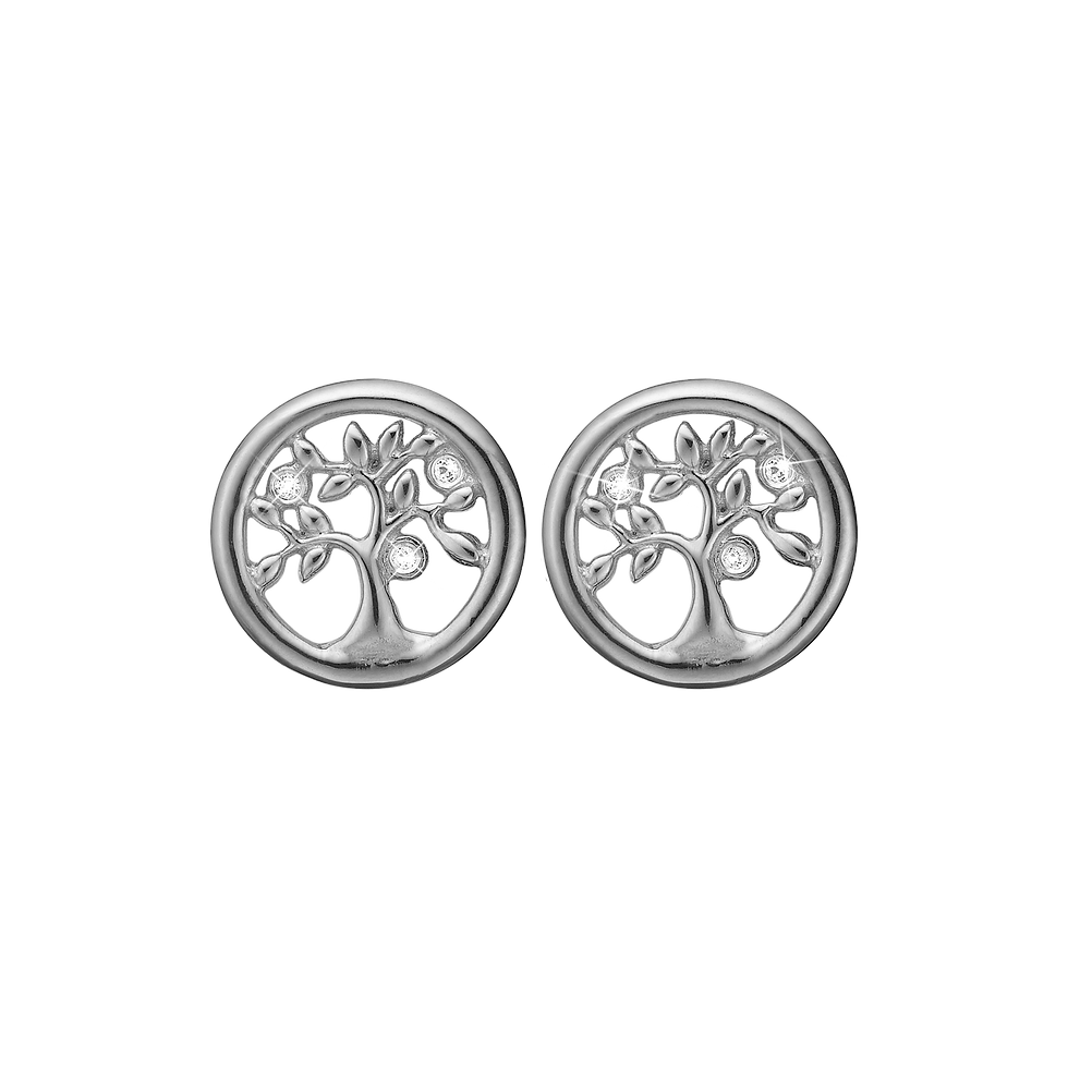 Tree Of Life Stud Earrings with Genuine Topaz - Silver