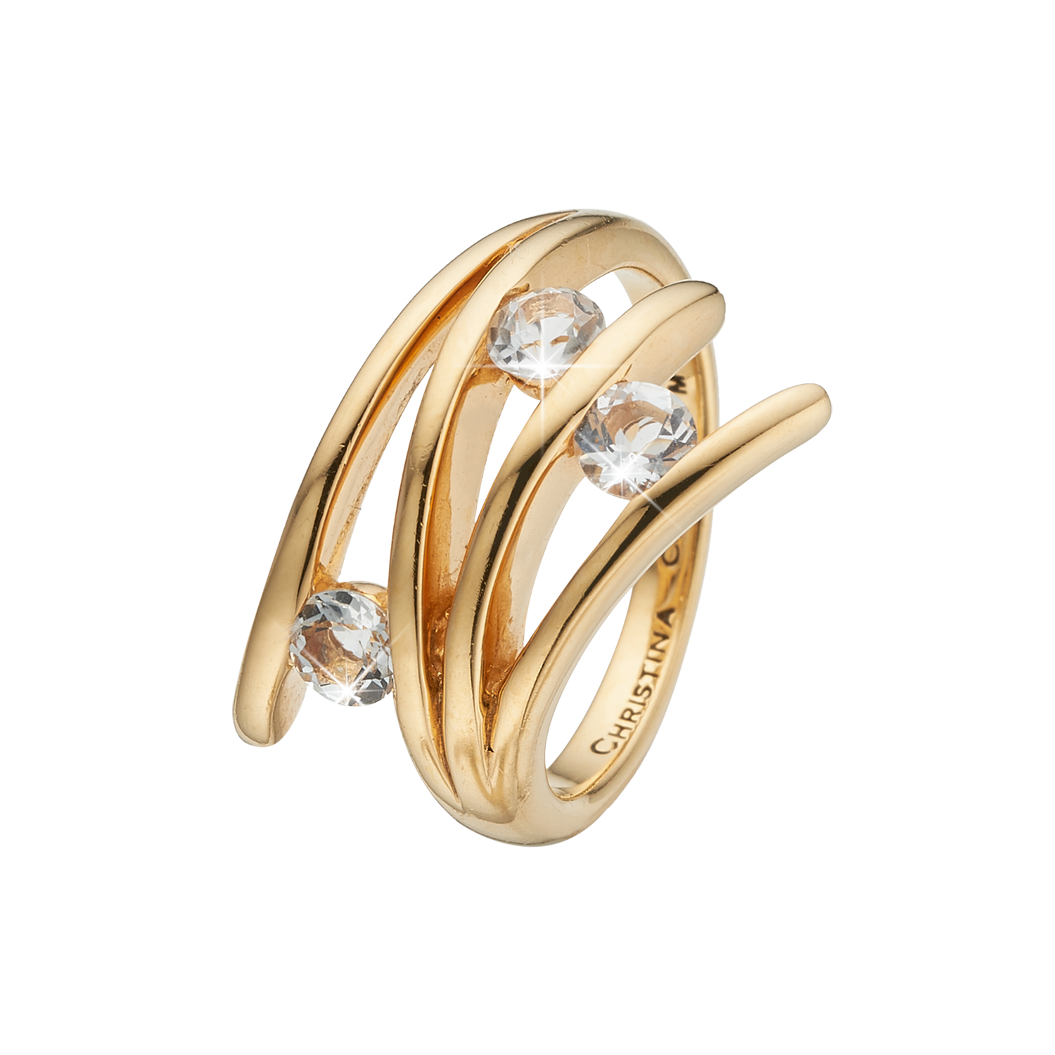 Balanced Love Ring with Three White Genuine Topaz Gemstones - 18K Gold Plated