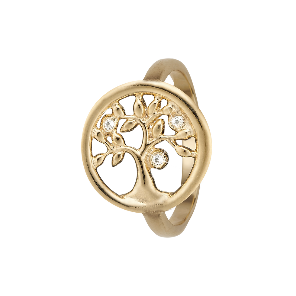 Tree Of Life Ring with Three White Genuine Topaz Gemstones - 18K Gold Plated