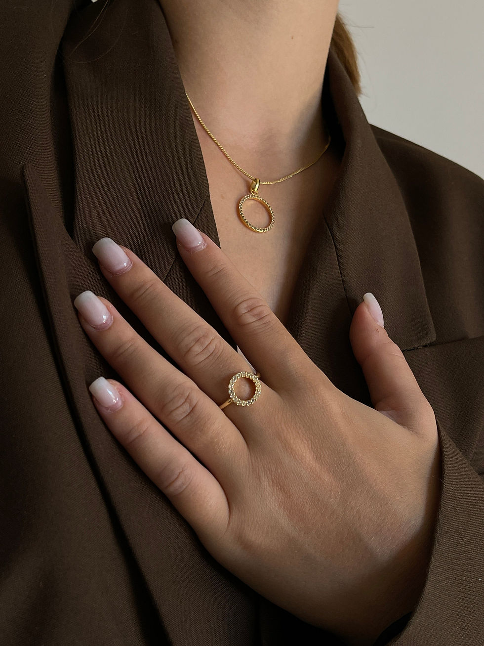 Thumbnail: Dazzling Circle Ring with Nineteen Genuine Topaz Gemstones - 18K Gold Plated