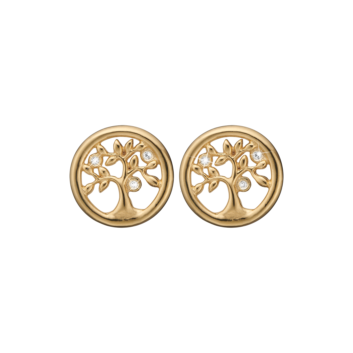 Tree Of Life Stud Earrings with Genuine Topaz - 18K Gold Plated