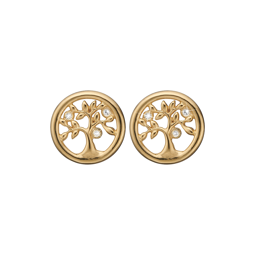 Tree Of Life Stud Earrings with Genuine Topaz - 18K Gold Plated