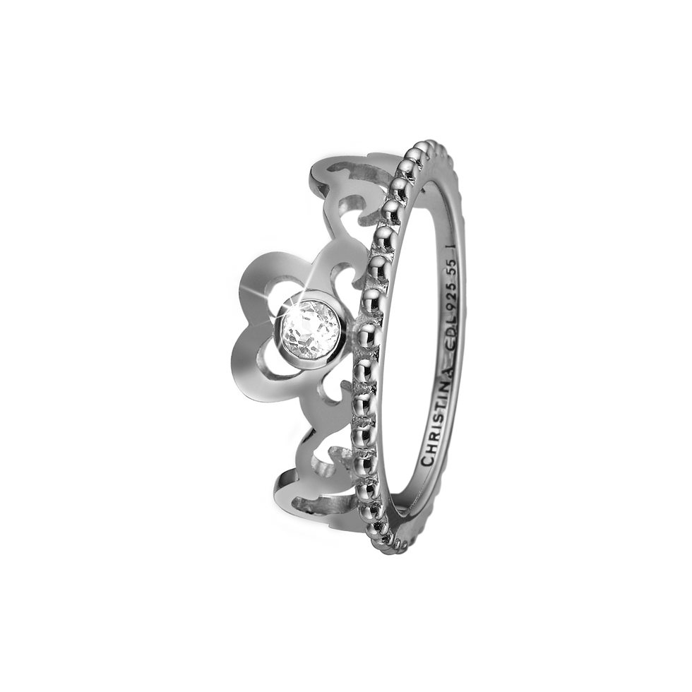Princess Hearts Ring with One White Genuine Topaz Gemstone - Silver
