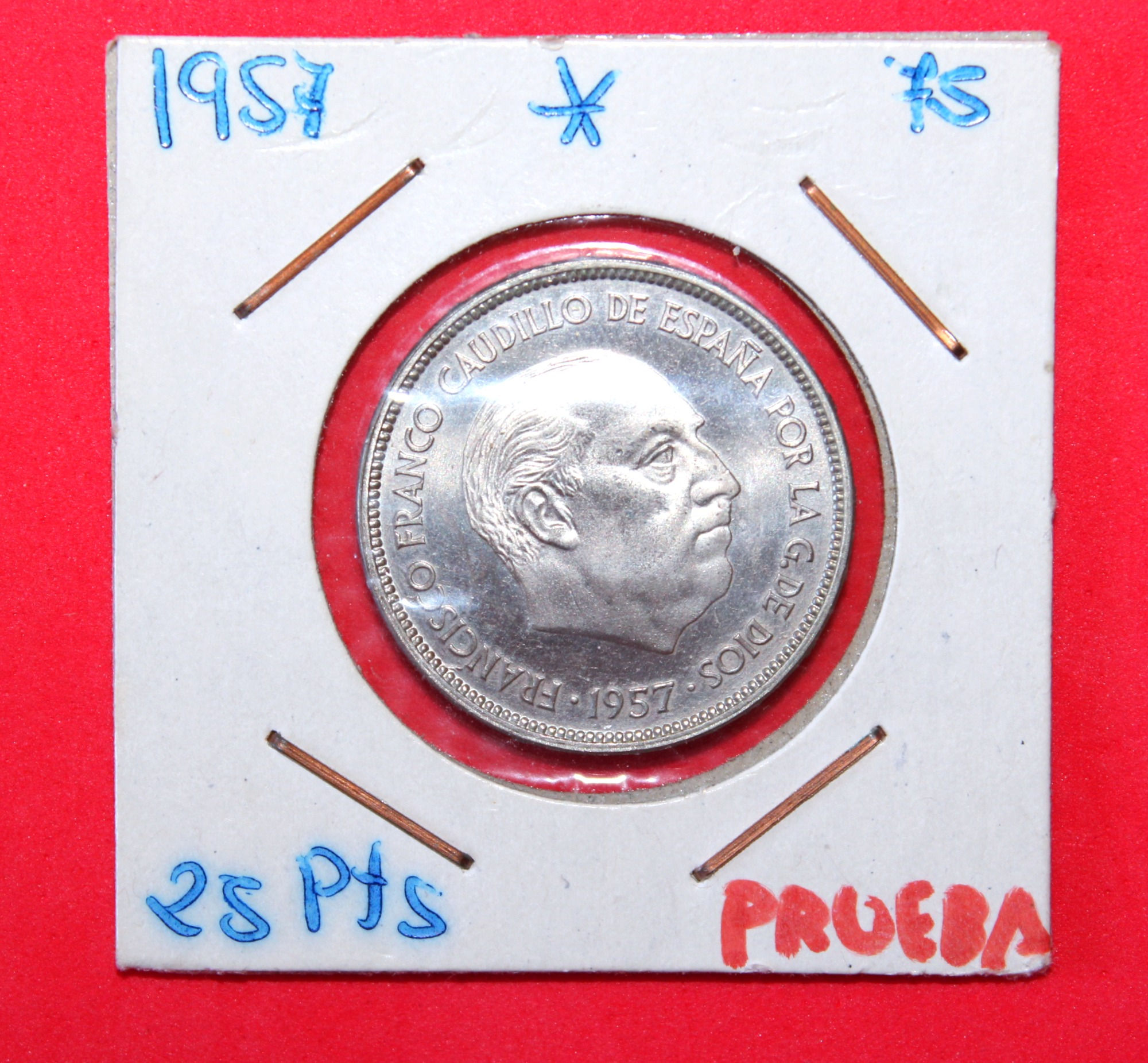 25 PESETAS AÑO 1957 * 75  ACUÑACIÓN PROOF
