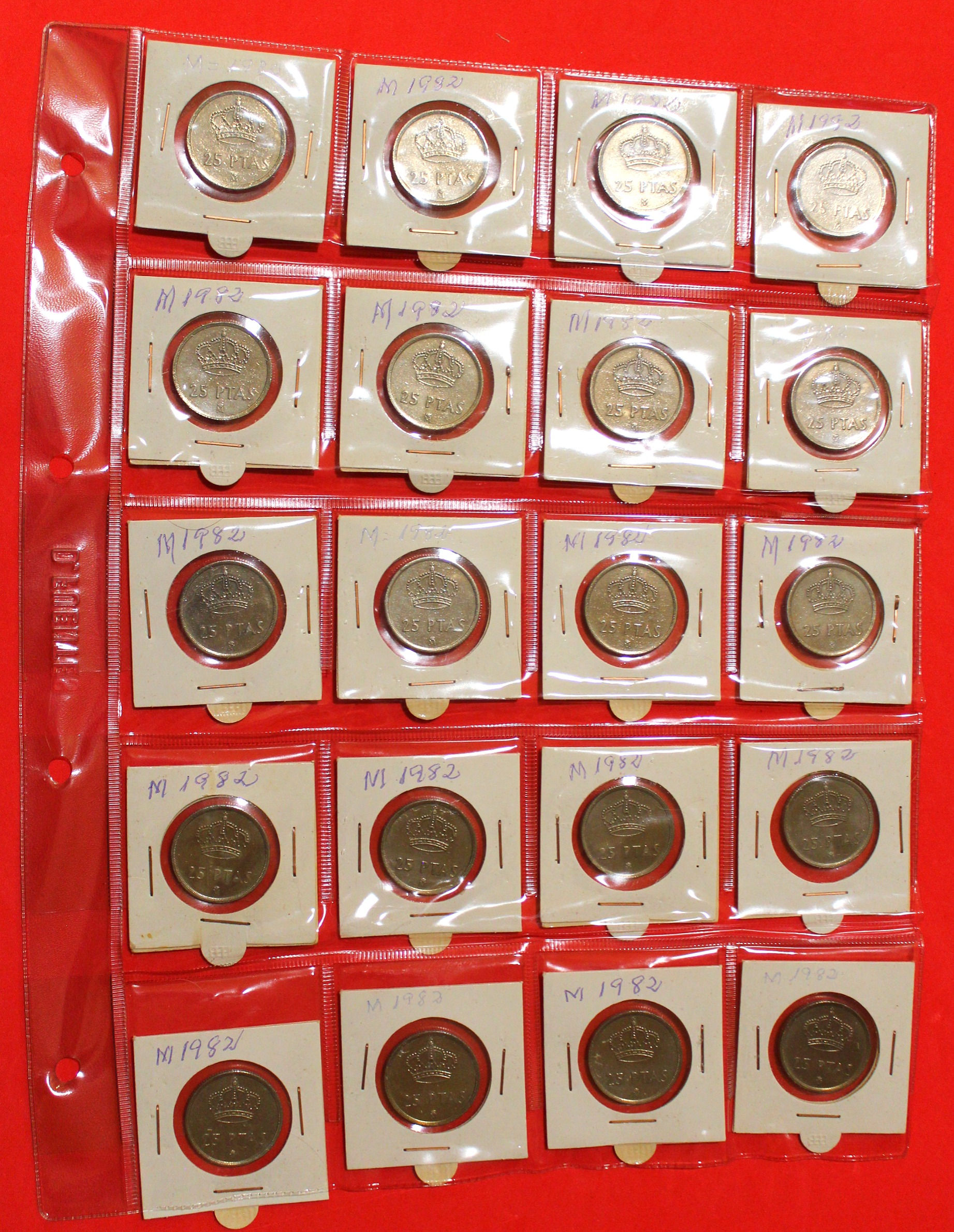 LOTE DE 20 MONEDAS DE 25 PESETAS AÑO 1982