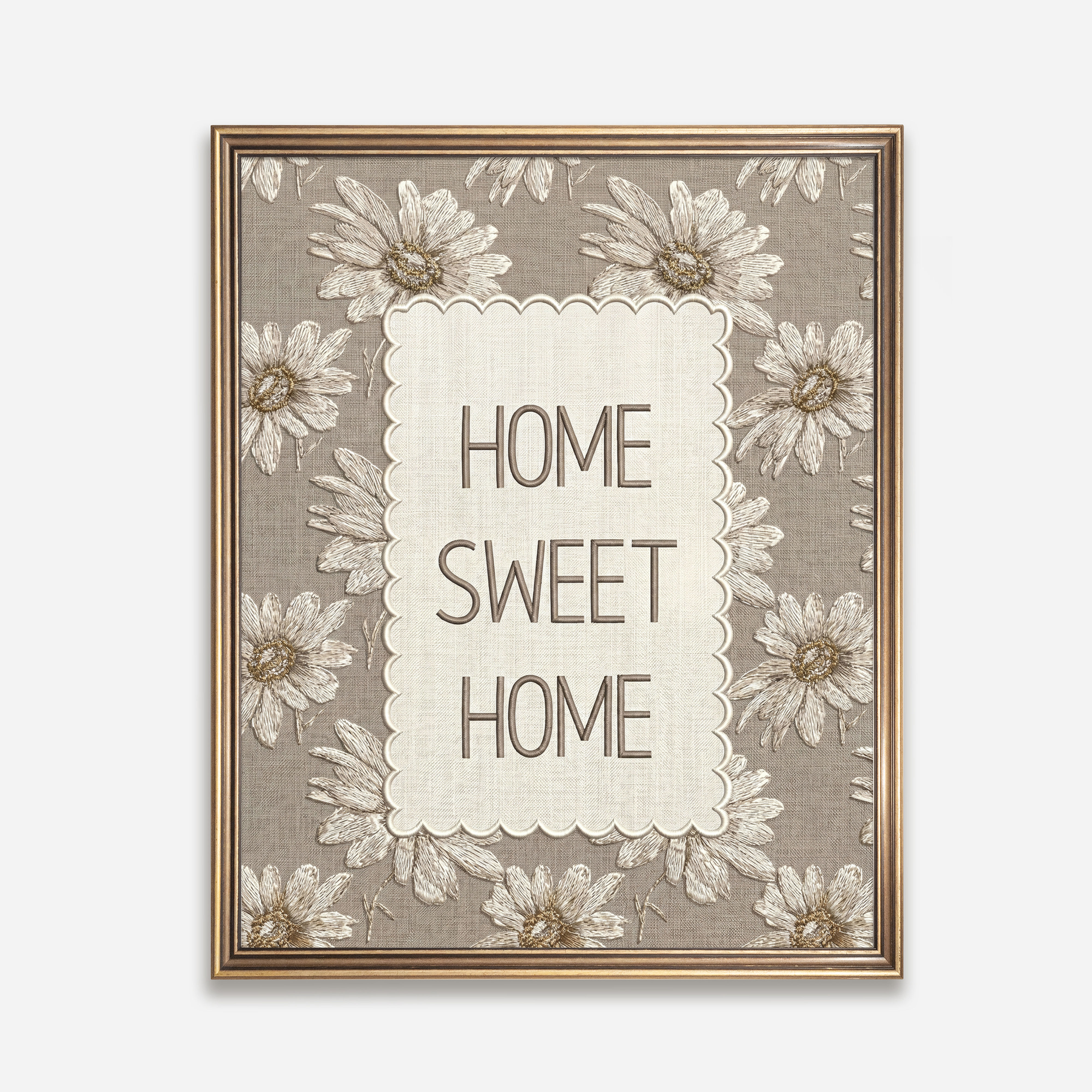 Home Sweet Home — Embroidery-Inspired Daisy Floral Printable Wall Art