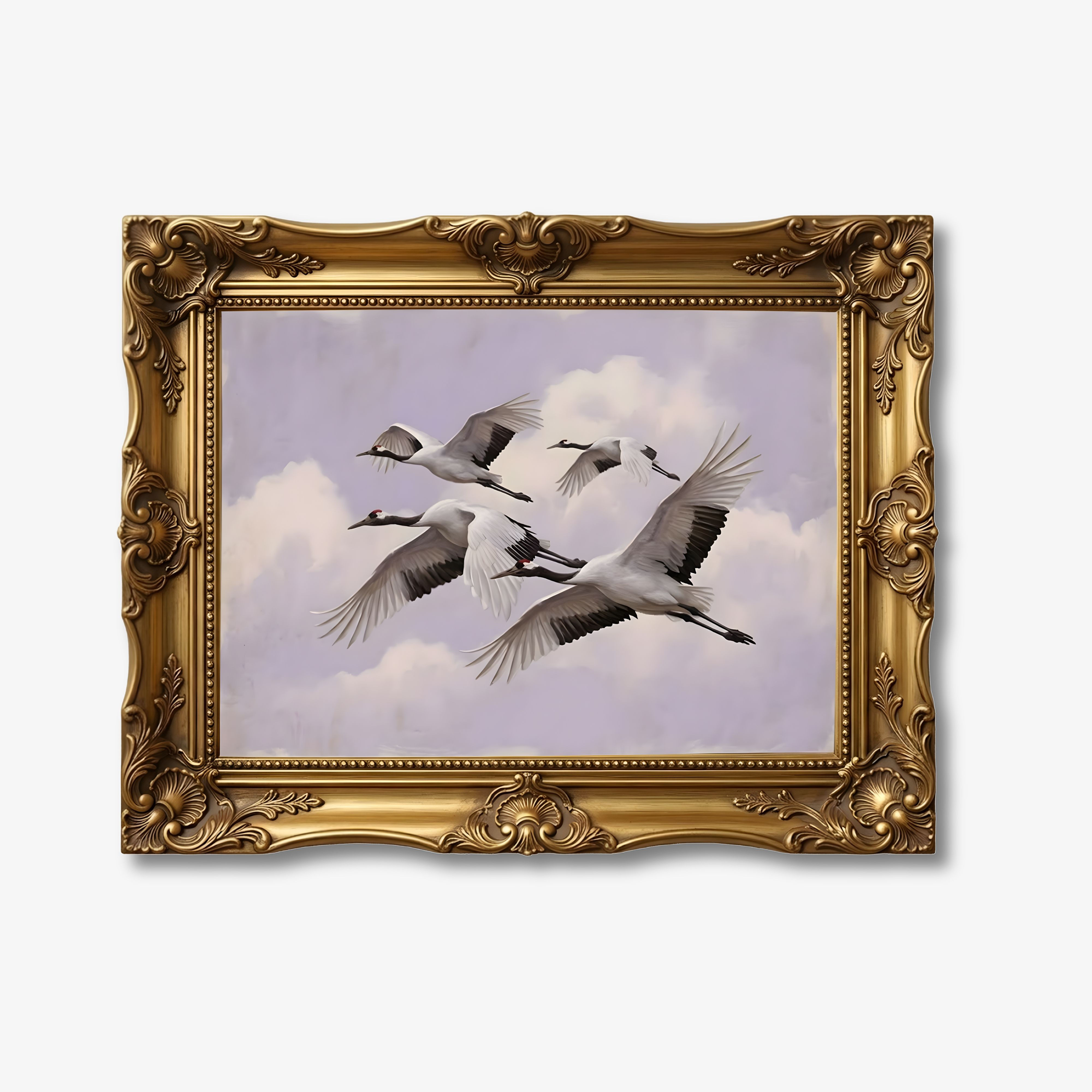 Vintage Cranes Wall Art Lavender Sky Birds Cottagecore Printable Art