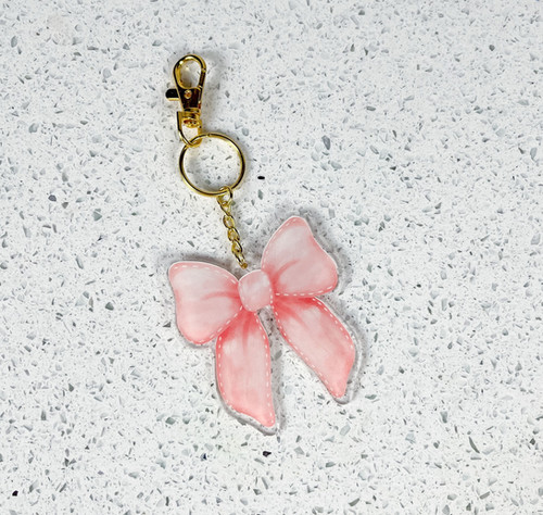 Coquette Pink Bow Acrylic Keychain Gold Hardware Luxy Vibes