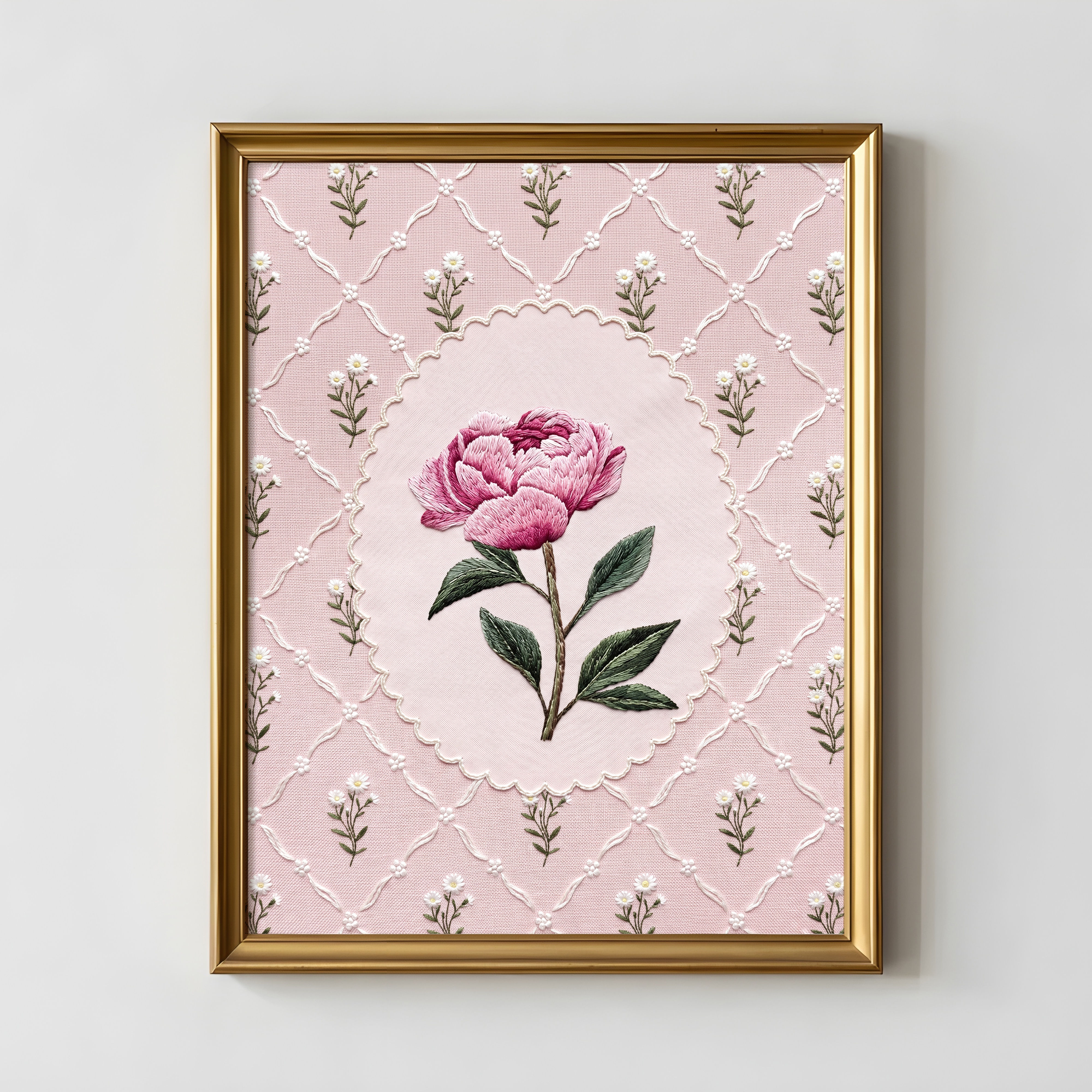Grandmillennial Peony Embroidery Wall Art | Printable Instant Download